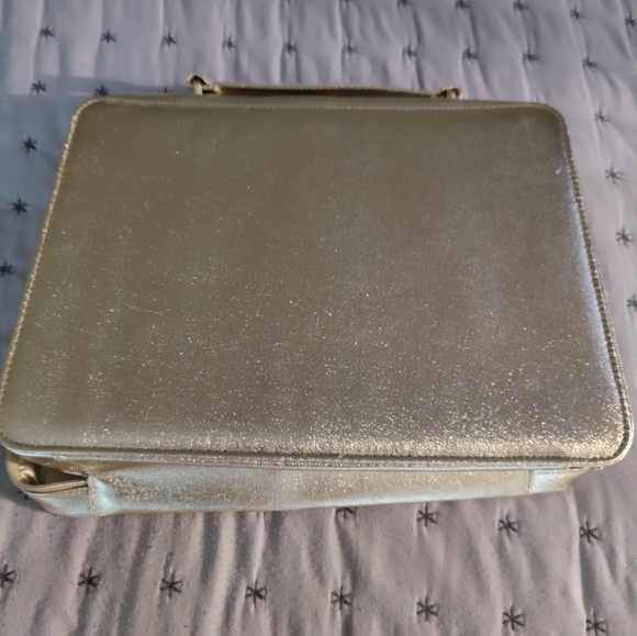 Lancome Train Case Travel Bag Makeup Large Square Gold Zipper NWOT - Picture 5 of 8